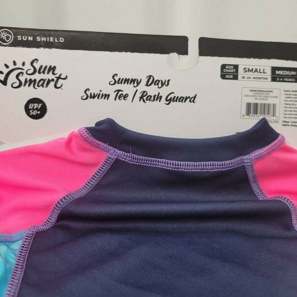 Sun Smart Girls Pink/Blue Surfs Up Swim Tee Rash/Guard - Size Small 18-24 Months - Picture 2 of 2